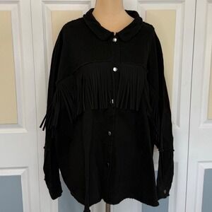 Haute Hippie Tribe Black Fringe Denim Jacket Women Plus 2X Western Raw Edge